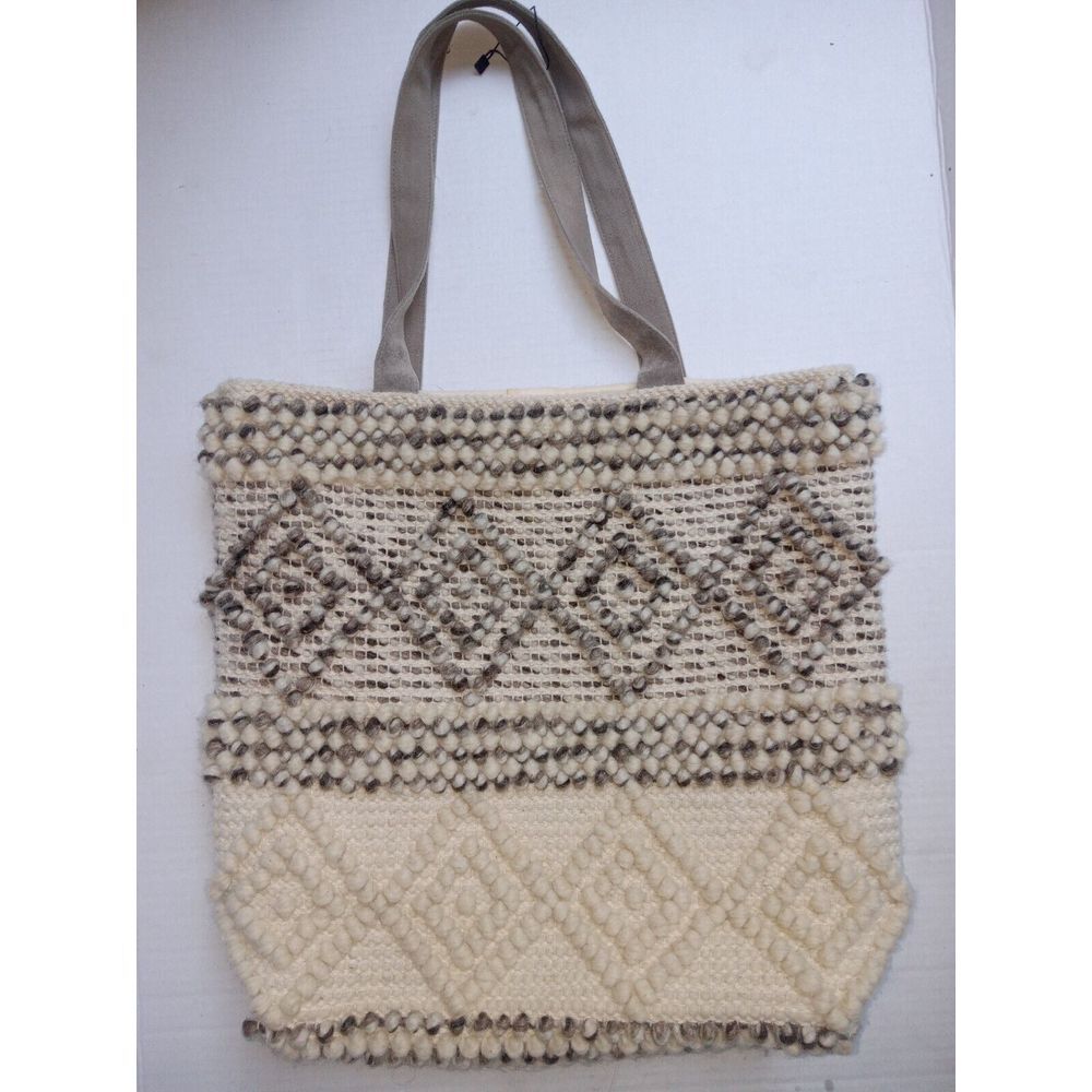Large Love Stitch Boho Yarn Tote with‎ Suede Handles